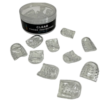 Load image into Gallery viewer, Clear finger protectors with a container labeled 'Clear Finger Protectors' on a white background