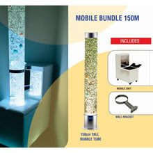 Load image into Gallery viewer, 150cm tall bubble tube with mobile unit and wall bracket on a promotional background
