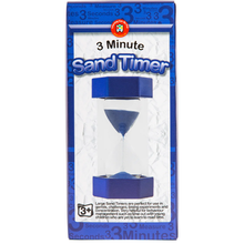 Load image into Gallery viewer, 3-minute sand timer in packaging with blue hourglass and white background
