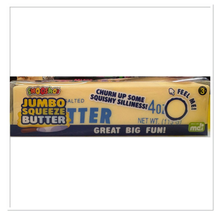Load image into Gallery viewer, A package of Maki Jumbo Squeeze Butter, featuring a yellow and blue wrapper with text like 'Churn up some squishy silliness!' and 'Great big fun!'.
