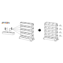 Load image into Gallery viewer, Step-by-step assembly diagram of a shelving unit with Joykids branding.

